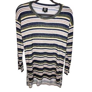 Bobaeu Striped Long-Sleeve Knit Tunic Top Lightweight  Size Large NWT